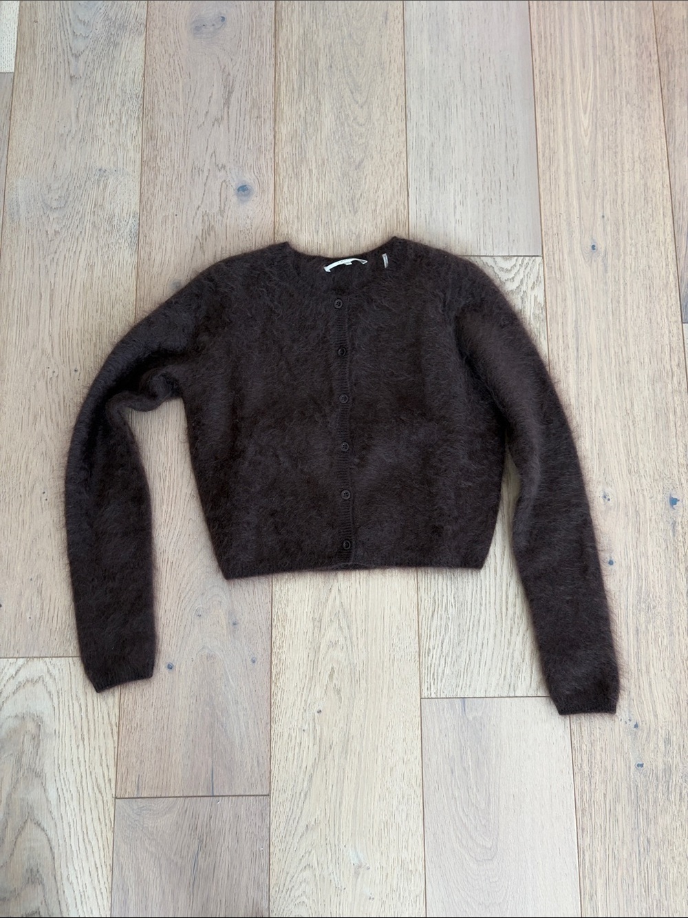 Frame Denim Dark Brown brushed wool cashmere Fuzzy Cropped Cardigan